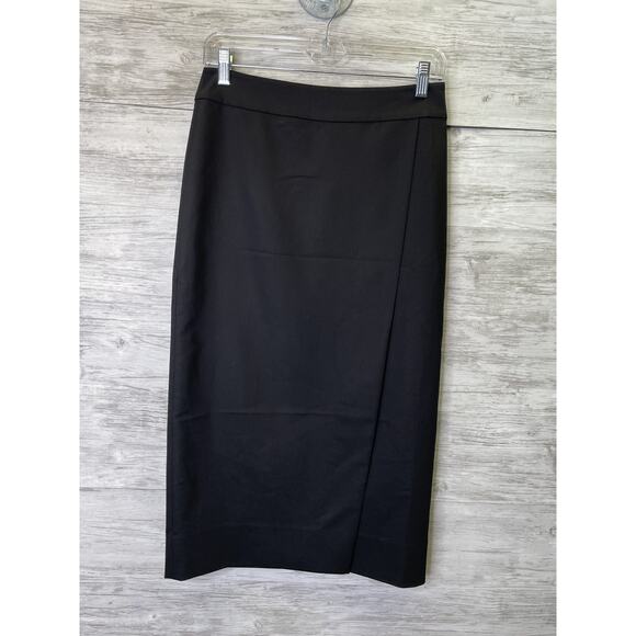 DKNY Skirt Womens 2 Black Pencil High Waist Midi Asymmetrical Zip Career Work - Picture 1 of 13
